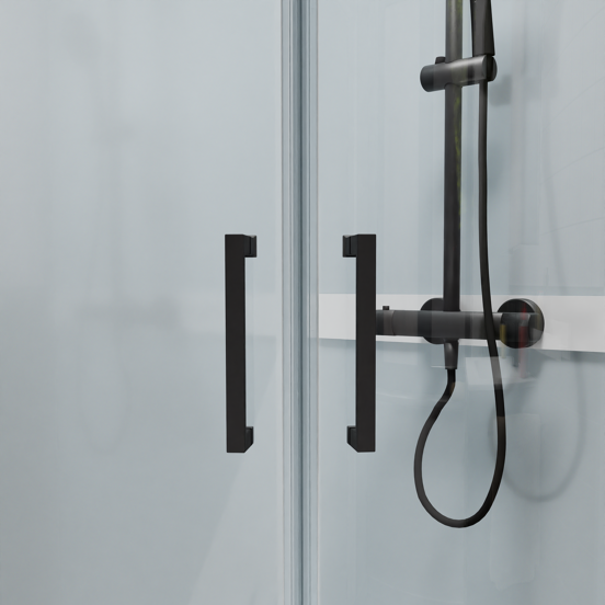 Luca Varess Talan cabine de douche quart de rond avec portes coulissantes 90 x 90 cm verre transparent profil noir mat