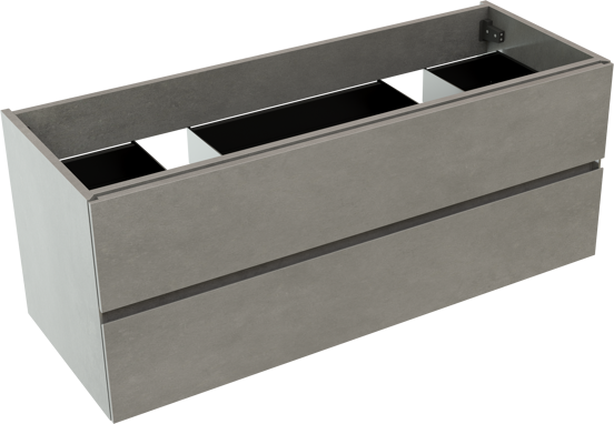 Storke Edge zwevende wastafelonderkast 120 x 46 cm beton donkergrijs 2 lades 2 sifonuitsparingen