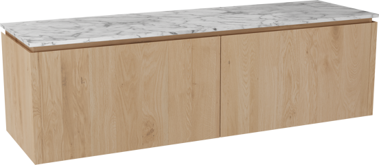 Balmani Eclips hängendes Möbelstück Set: 180 x 55 cm, Eiche Natur, mit Stretto Einzel- oder Doppel Waschtischplatte Carrara-Marmor