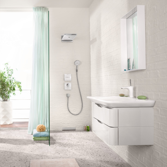 Hansgrohe Showerselect Glass Thermostat-Duscharmatur: Unterputz, für 3 Verbraucher, Chrom und Weiß glänzend