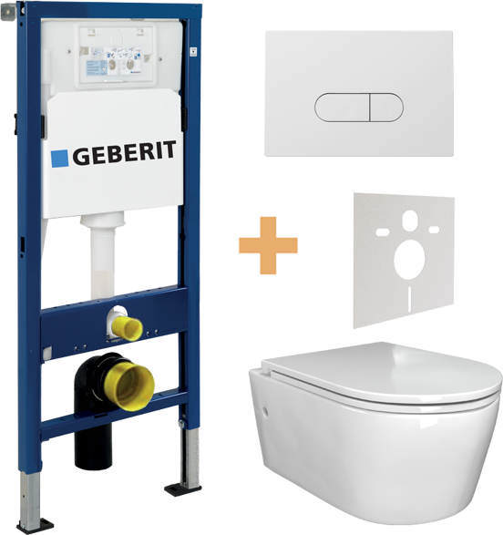 Luca Varess Zeno wc suspendu blanc brillant sans bride avec Geberit Duofix UP100 Delta bâti-support et plaque de commande