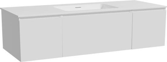Storke Edge zwevend badkamermeubel 135 x 52 cm glanzend wit met Mata enkele wastafel in solid surface mat wit