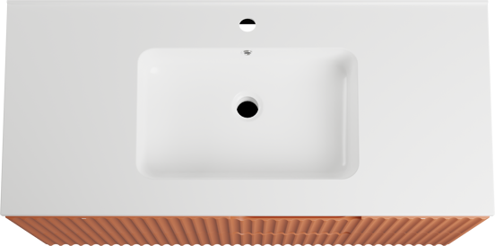 Linie Ribbo meuble salle de bains suspendu 100 x 46 cm cotto avec Vano plan simple en marbre composite blanc brillant, Nervure circulaire symétrique verticale