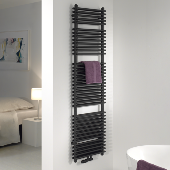 Vipera Alegria dubbele handdoekradiator 50 x 180 cm centrale verwarming mat zwart zij- en middenaansluiting 1.575W