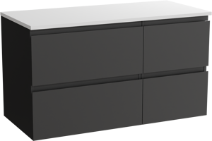Linie Lado zwevend badkamermeubel 100 x 46 cm mat zwart met Lado enkel of dubbel tablet in composietmarmer mat wit