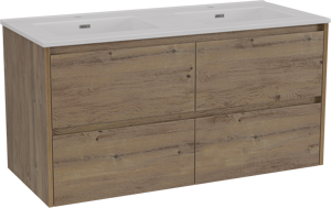 Storke Seda meuble salle de bains suspendu 120 x 52 cm chêne brut avec Kera double vasque en céramique blanc mat