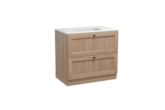 Balmani Lemon meuble salle de bains à poser 90 x 55 cm chêne vieilli avec Tablo Arcato plan simple en solid surface blanc mat