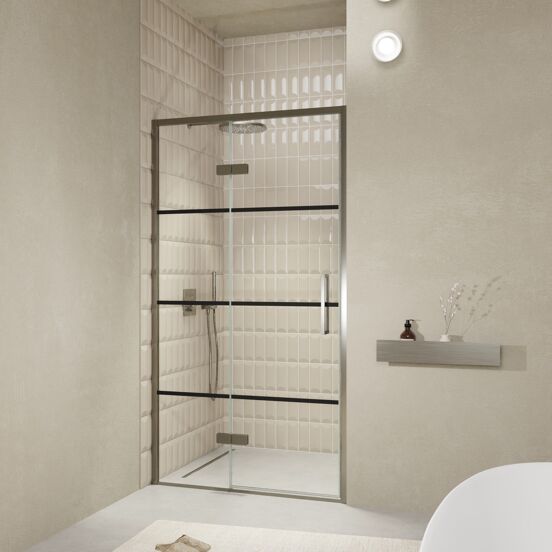 Balmani Senses Design douche draaideur links 120 cm x 210 cm Lined glas, Brushed GunMetal profielen, met coating