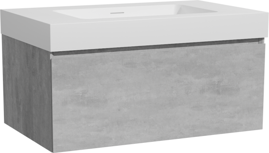 Storke Edge zwevend badkamermeubel 85 x 52 cm beton donkergrijs met Mata High enkele wastafel in solid surface mat wit