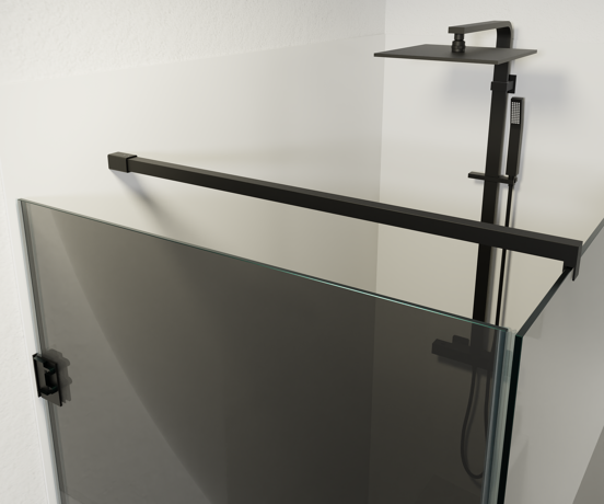 Balmani Modular douchecabine met draaideur met vaste zijwand 136 x 84 cm grijs glas met matte strook en mat zwart profiel