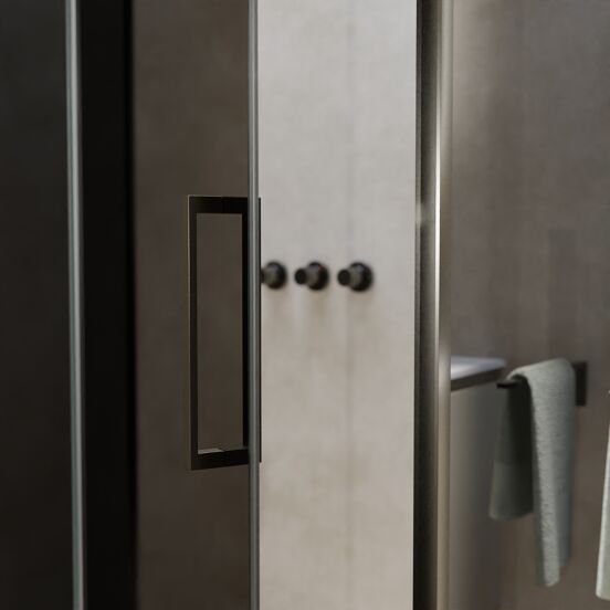 Balmani Senses Design douchehoek met linkse draaideur en vaste zijwand, 140 x 90 cm, Rookglas, Brushed GunMetal profielen