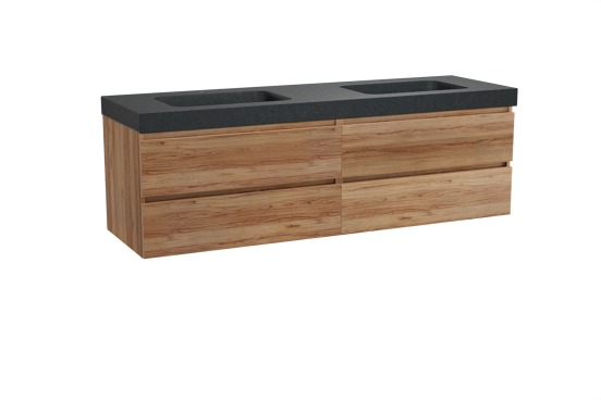 Balmani Lucida meuble salle de bains suspendu 180 x 55 cm teck avec Napoli double vasque en granit noir
