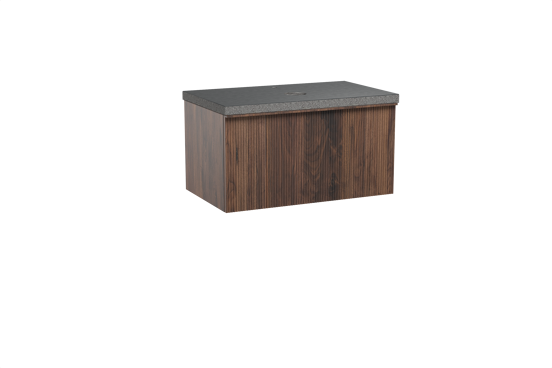 Balmani Forma meuble salle de bains suspendu 90 x 55 cm noyer américain avec Rock tablette simple en granit noir, Nervure droite symétrique verticale
