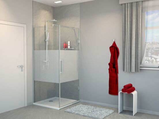 Balmani Modular inloopdouche met rechtse deur 90 x 200 cm helder glas met matte strook glanzend chroom profiel