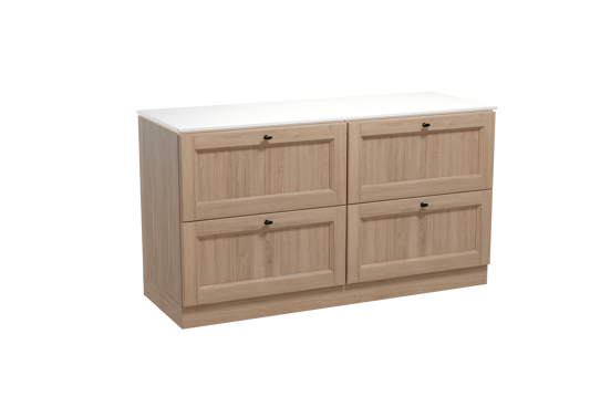 Balmani Lemon staand badkamermeubel 150 x 55 cm verweerde eik met Stretto enkel of dubbel tablet in solid surface mat wit