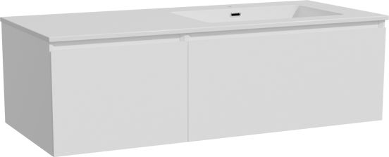Storke Edge zwevend badmeubel 120 x 52 cm mat wit met Diva asymmetrisch rechtse wastafel in composietmarmer hoogglans wit