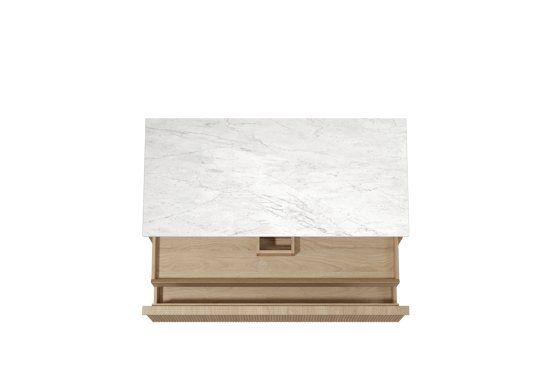 Balmani Forma hängendes Möbelstück Set: 120 x 55 cm, Naturbelassene Eiche, mit Stretto Einzel- oder Doppel Waschtischplatte, Marmor, Carrara, Vertikale symmetrische gerade Rippe