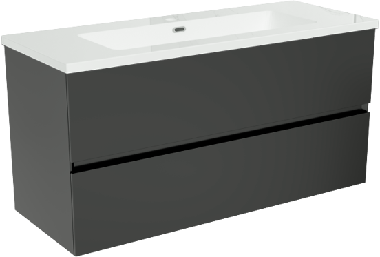 Storke Edge meuble salle de bains suspendu 100 x 40 cm noir mat avec Diva plan simple en marbre composite blanc brillant