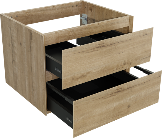 Balmani Mitra hängender Waschbeckenunterschrank 67,5 x 55 cm Eiche Rauh 2 Schubladen