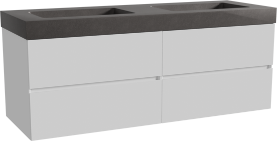 Storke Edge meuble salle de bains suspendu 150 x 52 cm blanc brillant avec Scuro High double vasque en quartz noir mat