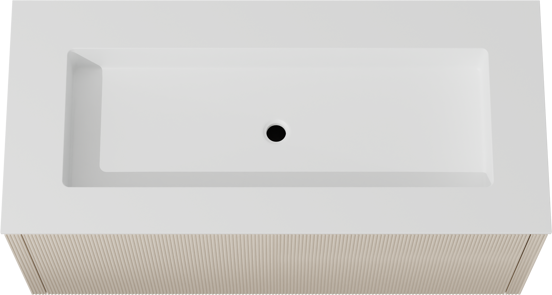 Balmani Eclips zwevend badkamermeubel 120 x 55 cm Sandbeige met Tablo Stretto enkele wastafel in Solid Surface mat wit, Verticale symmetrische rechte ribbel