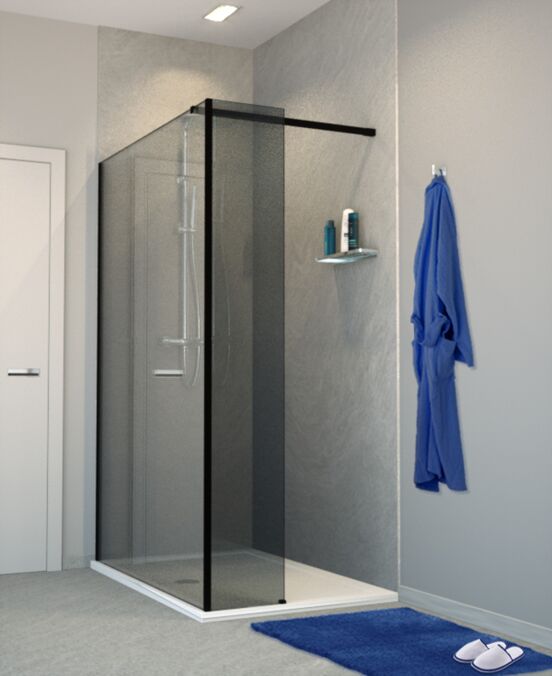 Balmani Modular inloopdouche met vaste zijwand 120 x 200 cm rookglas mat zwart profiel