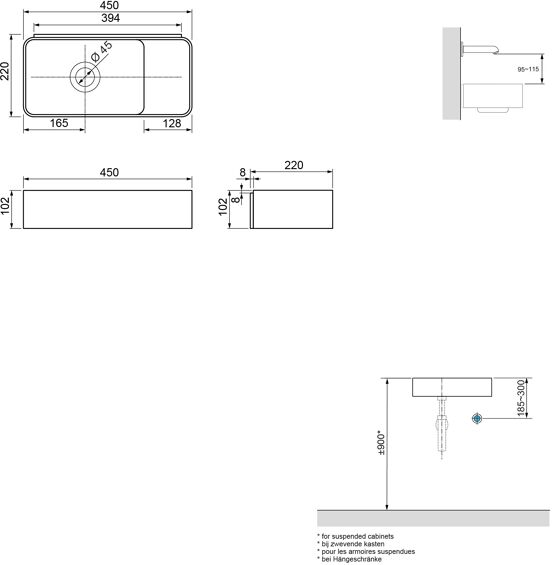 Balmani Fara zwevend toiletmeubel 45 x 22 cm amerikaans notenhout met Fara wastafel in Carrara marmer