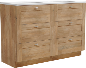 Linie Classo staand badkamermeubel 120 x 46 cm natuur eik met Baro dubbele wastafel in porselein glanzend wit