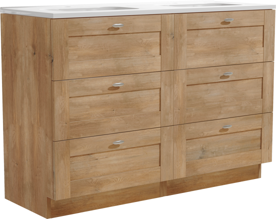 Linie Classo meuble salle de bains à poser 120 x 46 cm chêne naturel avec Baro double vasque en porcelaine blanc brillant