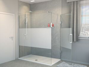 Balmani Modular inloopdouche met rechtse deur 180 x 200 cm helder glas met matte strook glanzend chroom profiel