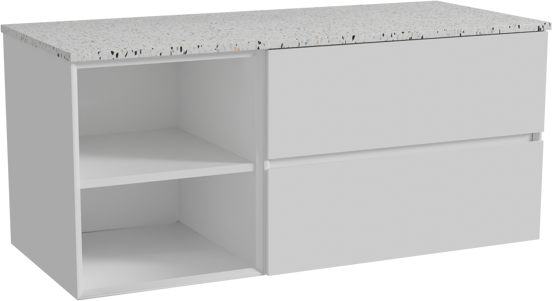 Storke Edge meuble salle de bains suspendu 120 x 52 cm blanc brillant avec Tavola tablette simple ou double en blanc/noir mat terrazzo