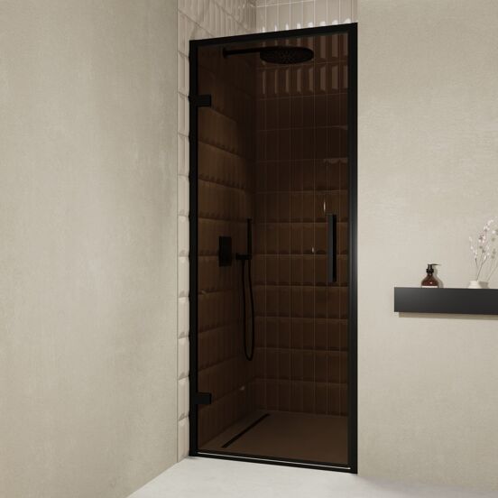 Balmani Senses Design porte pivotante à gauche 90 cm x 210 cm verre Bronze, Profil noir, coating inclus