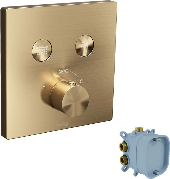 Blaufoss Smartbox Switch-Line Thermostat-Duscharmatur: Unterputz, für 2 Verbraucher, Brushed Champagne Gold, Einbauelement inklusive