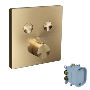 Blaufoss Smartbox Switch-Line Thermostat-Duscharmatur: Unterputz, für 2 Verbraucher, Brushed Champagne Gold, Einbauelement inklusive