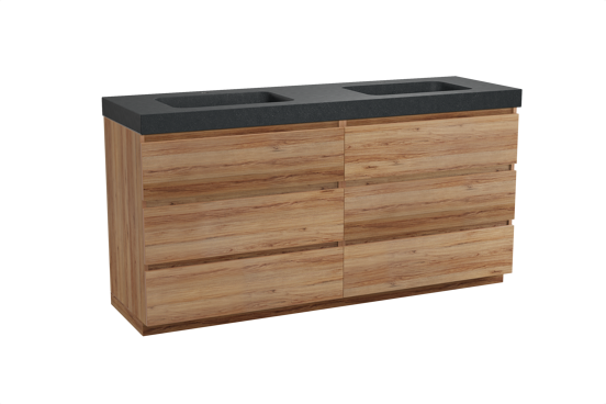 Balmani Lucida meuble salle de bains à poser 180 x 55 cm teck avec Napoli double vasque en granit noir