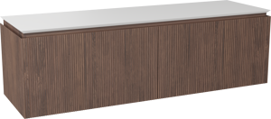Balmani Eclips hängendes Möbelstück Set: 180 x 55 cm, Amerikanischer Nussbaum, mit Eclips Einzel- oder Doppel Waschtischplatte Solid Surface Weiβ matt, Vertikale symmetrische gerade Rippe