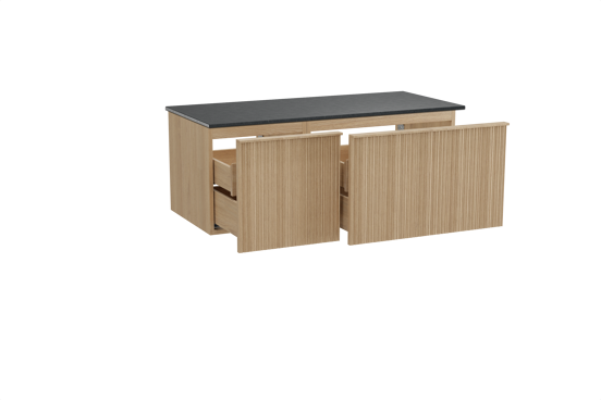 Balmani Forma zwevend badmeubel 120 x 55 cm naturel eiken met Stretto enkel wastafelblad in zwart graniet, Verticale asymmetrische ronde ribbel