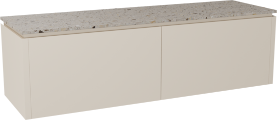 Balmani Eclips hängendes Möbelstück Set: 180 x 55 cm, Sandbeige, mit Stretto Einzel- oder Doppel Waschtischplatte Greige Terrazzo