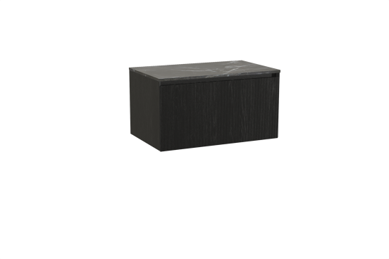 Balmani Fila meuble salle de bains suspendu 90 x 55 cm chêne noir avec Stretto tablette simple en marbre pietra grey, Nervure droite symétrique verticale