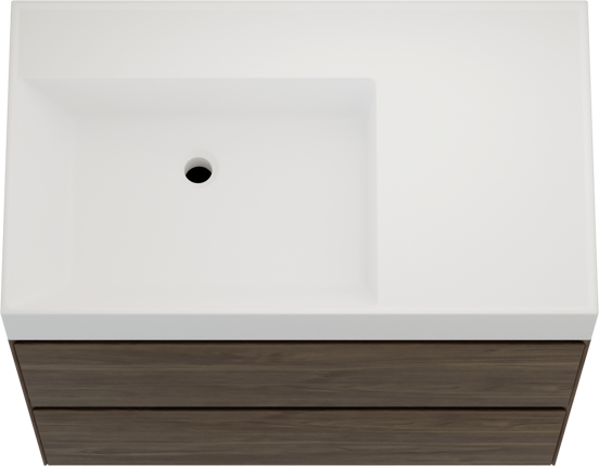 Balmani Mitra Compact zwevend badkamermeubel 80 x 46 cm Amerikaanse notelaar met Argila asymmetrisch linkse wastafel in composietmarmer mat wit