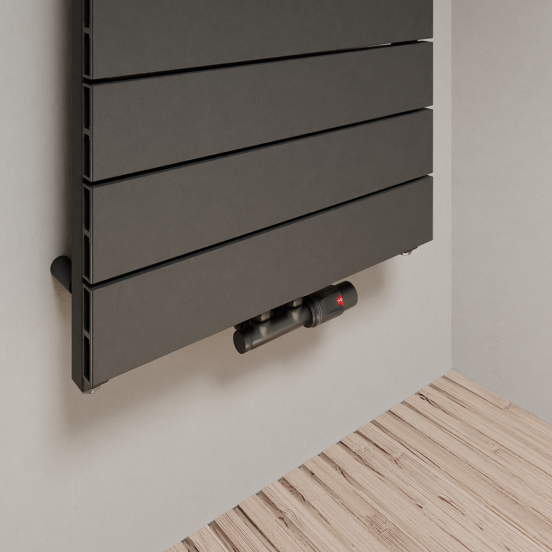 Vipera Teide enkele handdoekradiator 50 x 180 cm zowel elektrisch als cv mogelijk mat zwart zij- en middenaansluiting 1017W