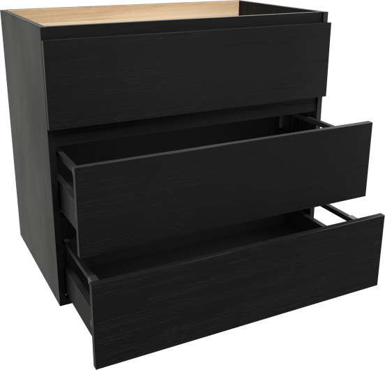 Balmani Lucida stehender Waschbeckenunterschrank: 90 x 55 cm, Eiche Schwarz, 3 Schubladen