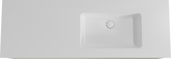 Storke Ribs meuble salle de bains suspendu 150 x 52 cm soie grise avec Mata vasque asymétrique droite en solid surface blanc mat, Nervure droite symétrique verticale