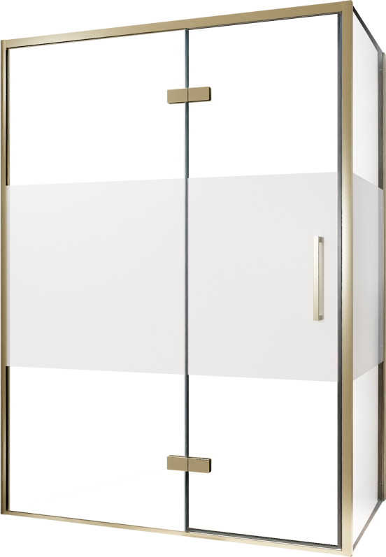 Balmani Senses Design douchehoek met linkse draaideur en vaste zijwand, 140 x 100 cm, Helder glas met matte strook, Brushed Champagne Gold profielen, met coating
