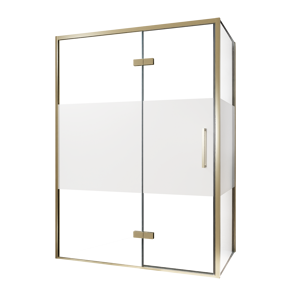 Balmani Senses Design douchehoek met linkse draaideur en vaste zijwand, 140 x 80 cm, Helder glas met matte strook, Brushed Champagne Gold profielen