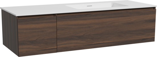 Storke Edge meuble salle de bains suspendu 140 x 52 cm noyer avec Mata vasque asymétrique droite en solid surface blanc mat