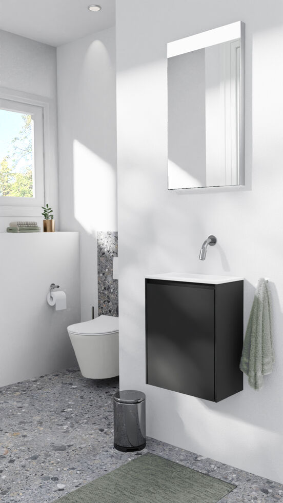 Storke Edge meuble wc suspendu 40 x 22 cm noir mat avec Fina lavabo en Solid Surface mat