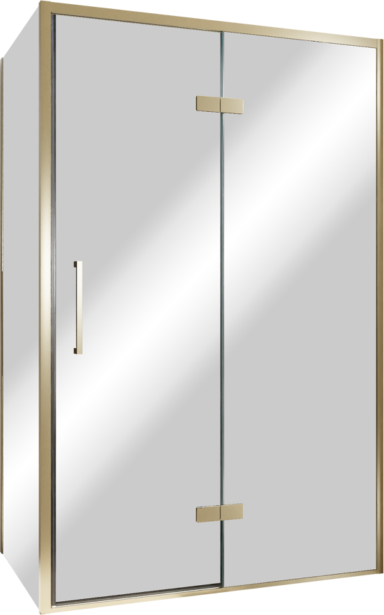 Balmani Senses Design douche en coin avec porte pivotante à droite et paroi latérale fixe, 120 x 100 cm, Miroir Reflex, Profil Brushed Champagne Gold