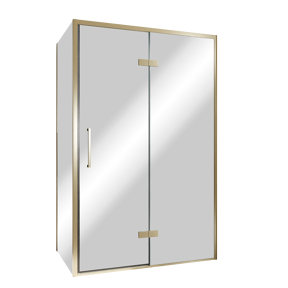 Balmani Senses Design douche en coin avec porte pivotante à droite et paroi latérale fixe, 120 x 100 cm, Miroir Reflex, Profil Brushed Champagne Gold