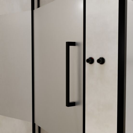 Balmani Senses Design douchehoek met linkse draaideur en vaste zijwand, 120 x 90 cm, Helder glas met matte strook, Zwarte profielen, met coating